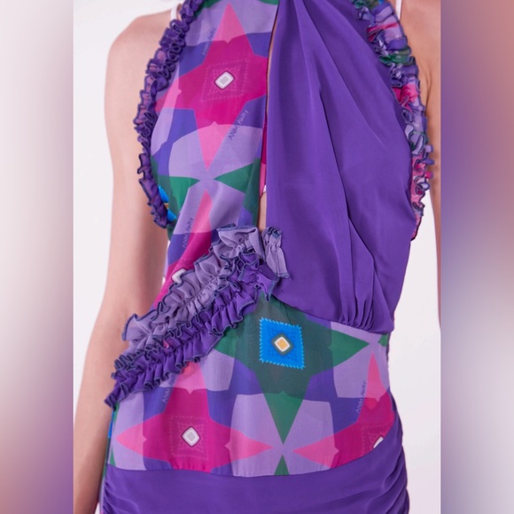 NWT ANIM Helmut Purple Floral Halter Mini Dress - Picture 4 of 8